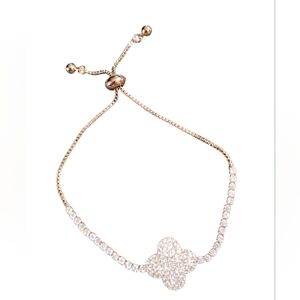 Pave' Crystal Clover Adjustable Goldtone Bracelet
